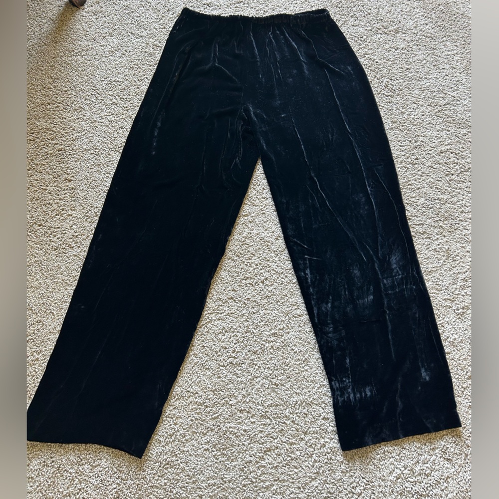 Womens Vintage Black velvet silk blend pants by